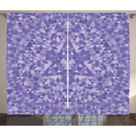 Purple Mandala Curtains 2 Panels Set Purple Color Gradient Background With Triangular Mosaic Tiles Composition Window Drapes For Living Room