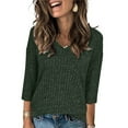 thumbnail image 6 of Zylanna Women's Pullover Sweaters, Knitted Solid Color 3/4 Sleeve V-Neck Casual Tops for Women Green, 6 of 8