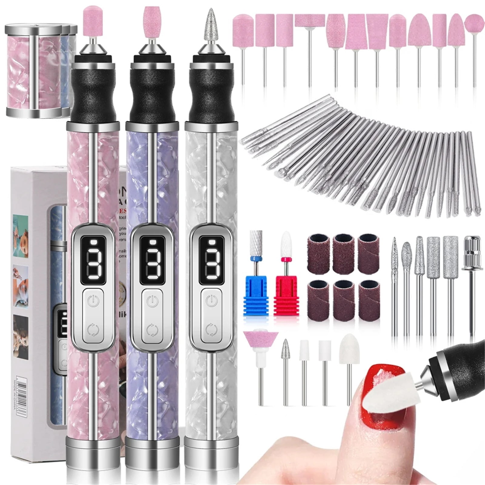 Cordless Electric Nail File Set 4 Adjustable Speeds for Acrylic Nails Nail Edge Shaping Polishing Grinding Dead Skin Removal Too