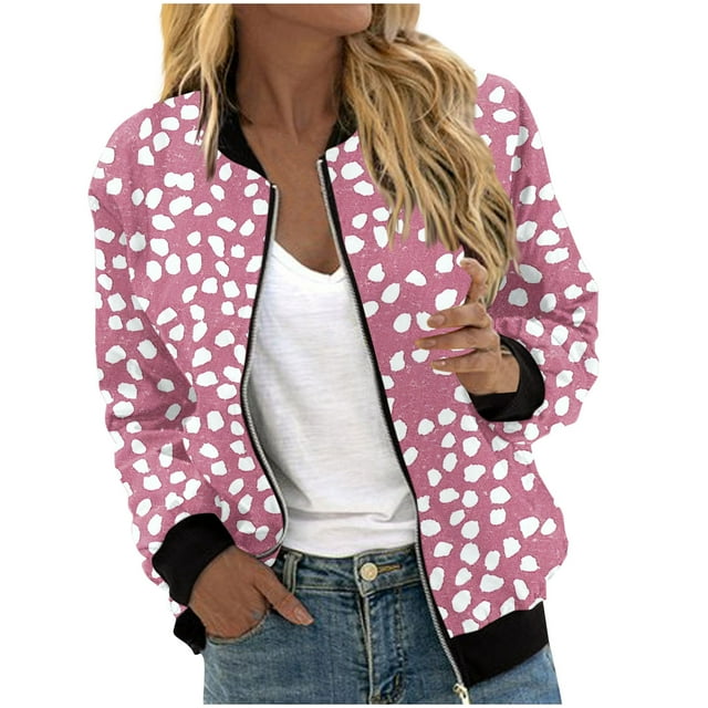 Women's Casual Jacket, Printed Zip Up Hoodie Alternative with Pockets, Loose Fit Long Sleeve Lightweight Top
