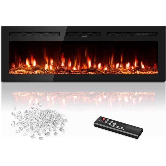 50 inch Electric Fireplace in-Wall Recessed and Wall Mounted with Remote Control, 1500/750W Fireplace Heater (60-99°F Thermostat) with 12 Adjustable Color, Timer, Log and Crystal