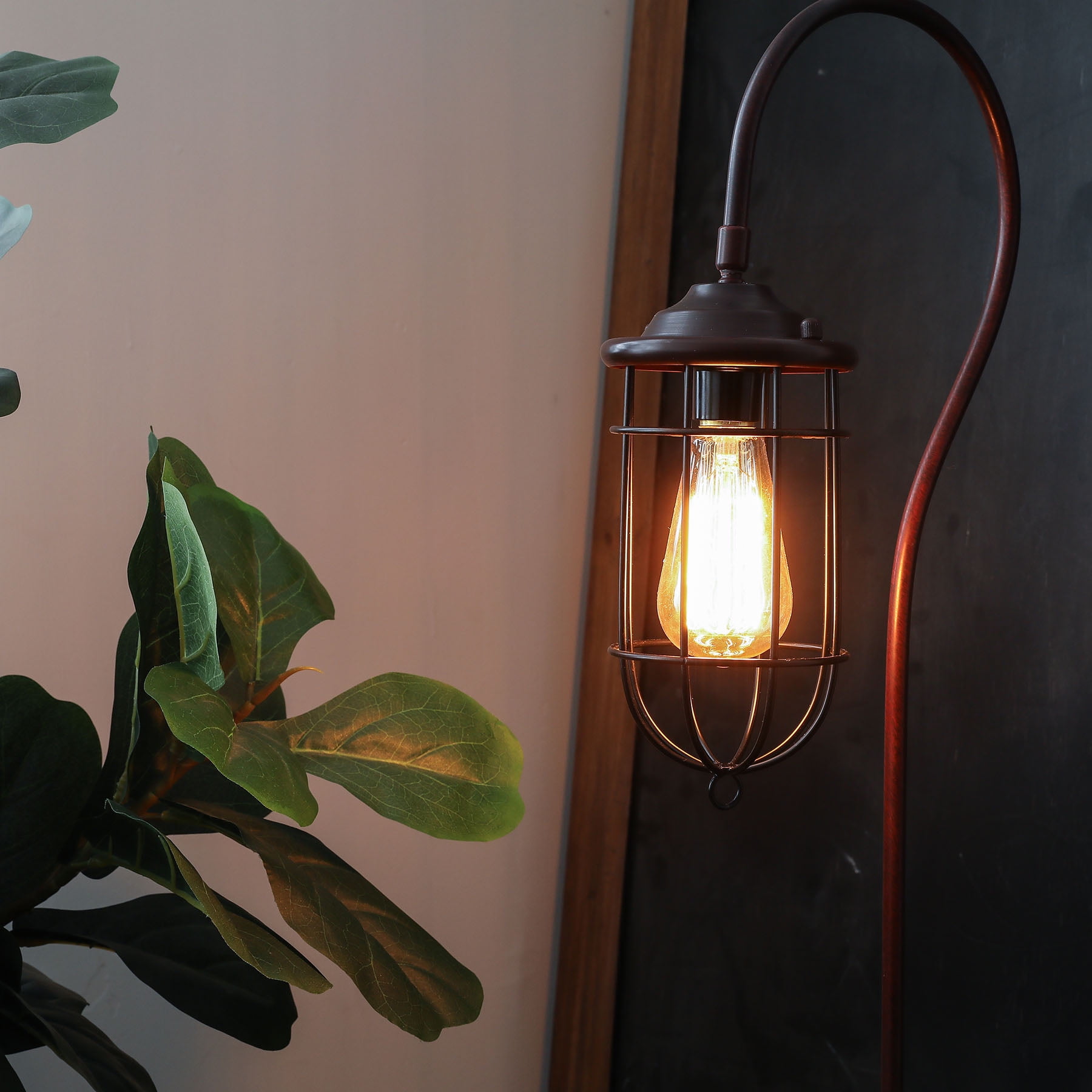 62" Industrial Floor Lamp with Lantern Shade Design Brushed Reddish