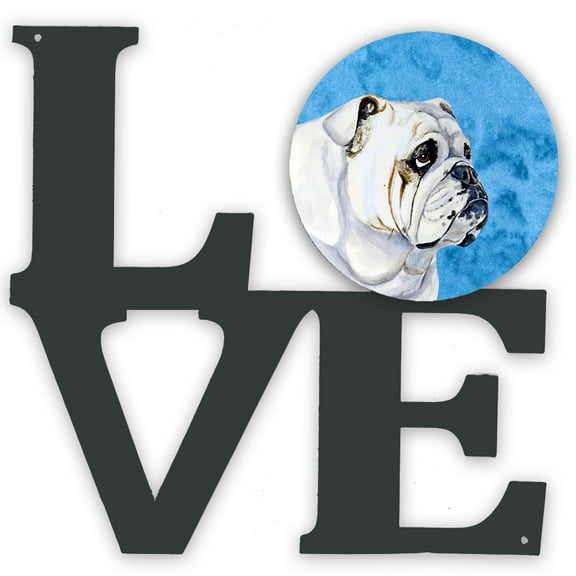 Blue Bulldog English Metal Wall Artwork LOVE