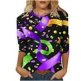 thumbnail image 2 of Mceream Mardi Gras Shirts for Women 2026 Carnival Tunic Tops Funny Mask Print Color Block Carnival Tops Casual 3/4 Sleeve Crew Neck Loose Fit Blouses Outfits Purple XXL, 2 of 5