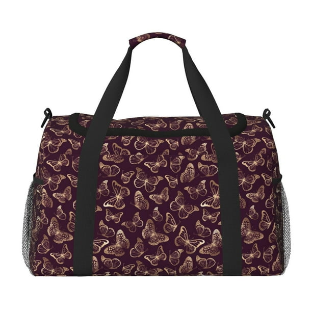 Fotbe Beautiful Purple Butterflies Bolsa de Viaje con Estampado, Bolsa de Fin de Semana para Mujer con Compartimento para Zapatos, Bolsa de Gimnasio con Bolsillo Húmedo