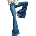 thumbnail image 5 of Huowey Women Flared Pants Slim Fit Fashion Hight Waisted Denim Jeans Stretch Full Length Vintage Bootcut Bell Bottom Trousers Casual Trendy Soft Comfy Dailywear,Blue,L, 5 of 7