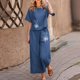 thumbnail image 1 of ICHUANYI Liquidación Señoras Verano Moda Casual Suelto Cuello Redondo Manga Corta Impresión Ancha Traje De Lino ICHUANYI WER202308257545, 1 of 5