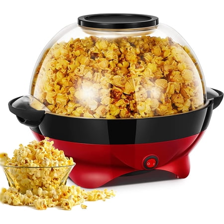 HOUSNAT Popcorn Machine, 28 Cup Popcorn Maker, 800w Electric Stirring Popcorn Popper with Quick-Heat Technology,Removable Non-Stick Surface,Cool Touch Handles,Thicken Transparent Cover,2 Measuring Cap