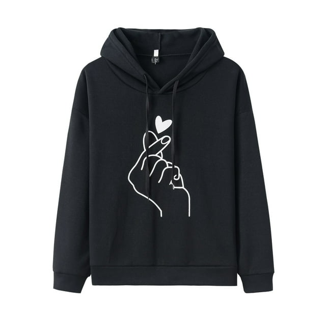 Tops con capucha para mujer, jersey de manga larga, sudadera informal holgada con estampado de corazón, ropa deportiva, Tops con cordón de gran tamaño