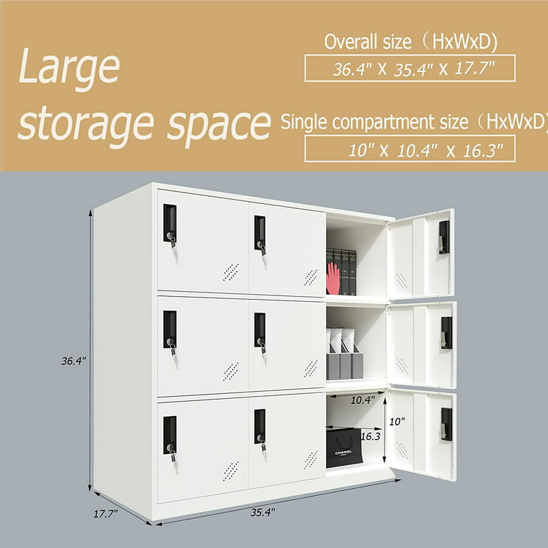 MECOLOR Full White Color Metal Office and Home Storage Cabinet Locker with 9 Doors Thin Edge Beautiful Appearance (Full White 9D)