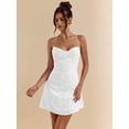 thumbnail image 4 of White Womens Backless Mini Dress With Cross-Back Tie Straps, Textured A-Line Fit For Party Or Date Night, 4 of 7
