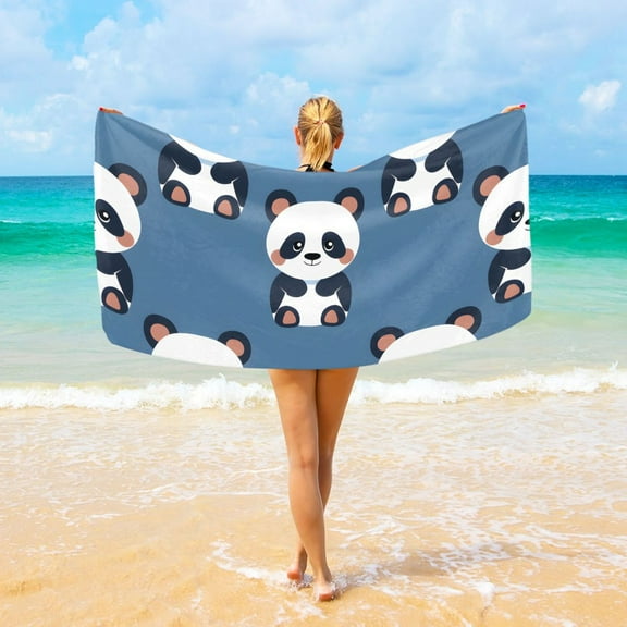 Cute Panda Beach Towel Camping Towel Microfiber Oversized 37" x 74" Absorbent for Seaside Camping Swimming Fitness
