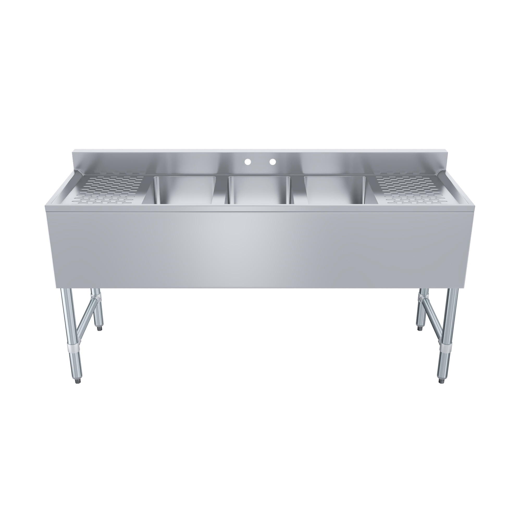 AmGood 60 in. x 19 in. Three Compartment Under Bar Sink With Right and Left Drainboards | Stainless Steel Commercial Three Bowls Underbar Sink NSF