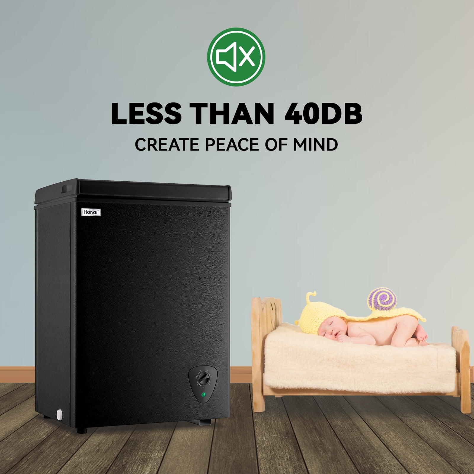Chest Freezer Small Deep Freezers WANAI Mini Top Door Freezer Storage Basket 7 Temp Control Black