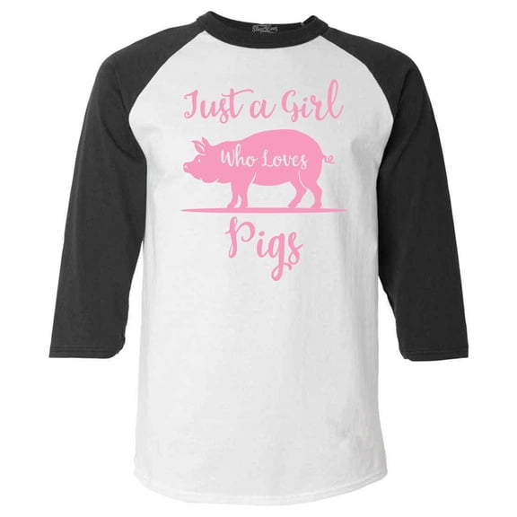 Shop4Ever Men's Just A Girl Who Loves Pigs Raglan Baseball Shirt Large White/Black
