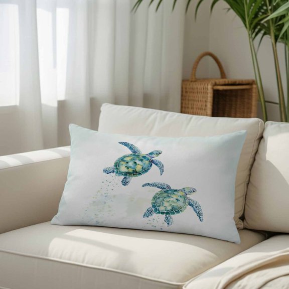 Watercolor Ocean Sea Turtle Throw Pillow Covers, Decorative Pillow Covers With Hidden Zipper Soft Brushed Microfiber Fabric, Summer Underwater Life Pillowcases for Couch Bed 20x26in