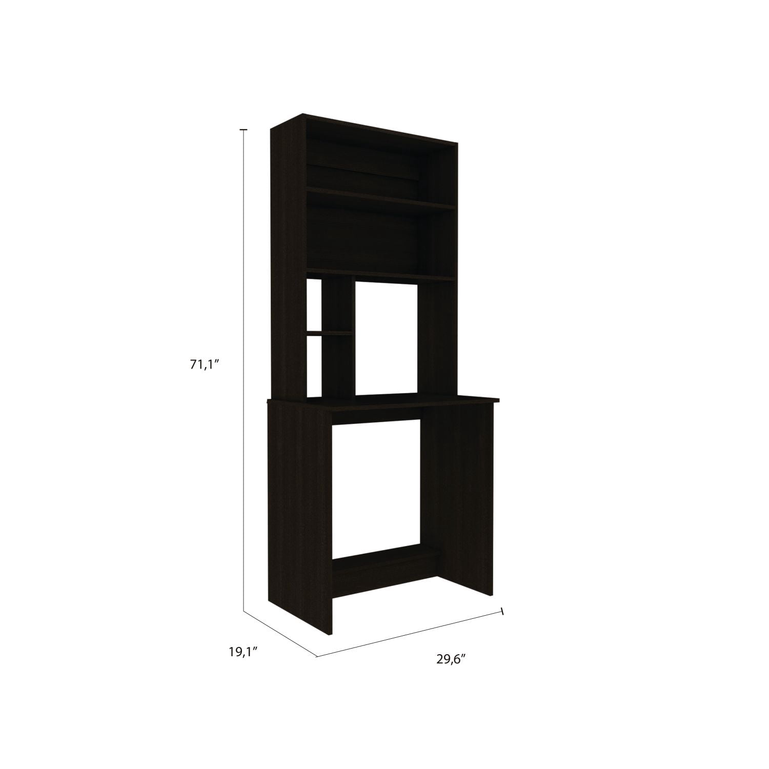 Asteroutdoor Wenge 4-Shelf Computer Desk with Hutch, Particle Board, 19.1 in L x 29.6 in W x 71.1 in H, Home Office Desk