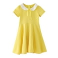 thumbnail image 5 of Girls Dresses Baby Kids Easter Summer Cute A Line Draped Pleat Bowknot Solid Knee Length Peter Pan Collar Short Sleeve Dress, 5 of 7