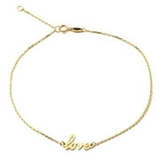 LOVEBLING 10K Yellow Gold .5mm Rolo Chain with Love Charm Anklet Adjustable 9" to 10" (#50)