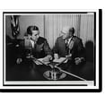 thumbnail image 2 of Historic Framed Print, [Edward R. Murrow (left) and William L. Shirer, half-length portrait, seated behind CBS microphones, turned toward each other], 17-7/8" x 21-7/8", 2 of 9