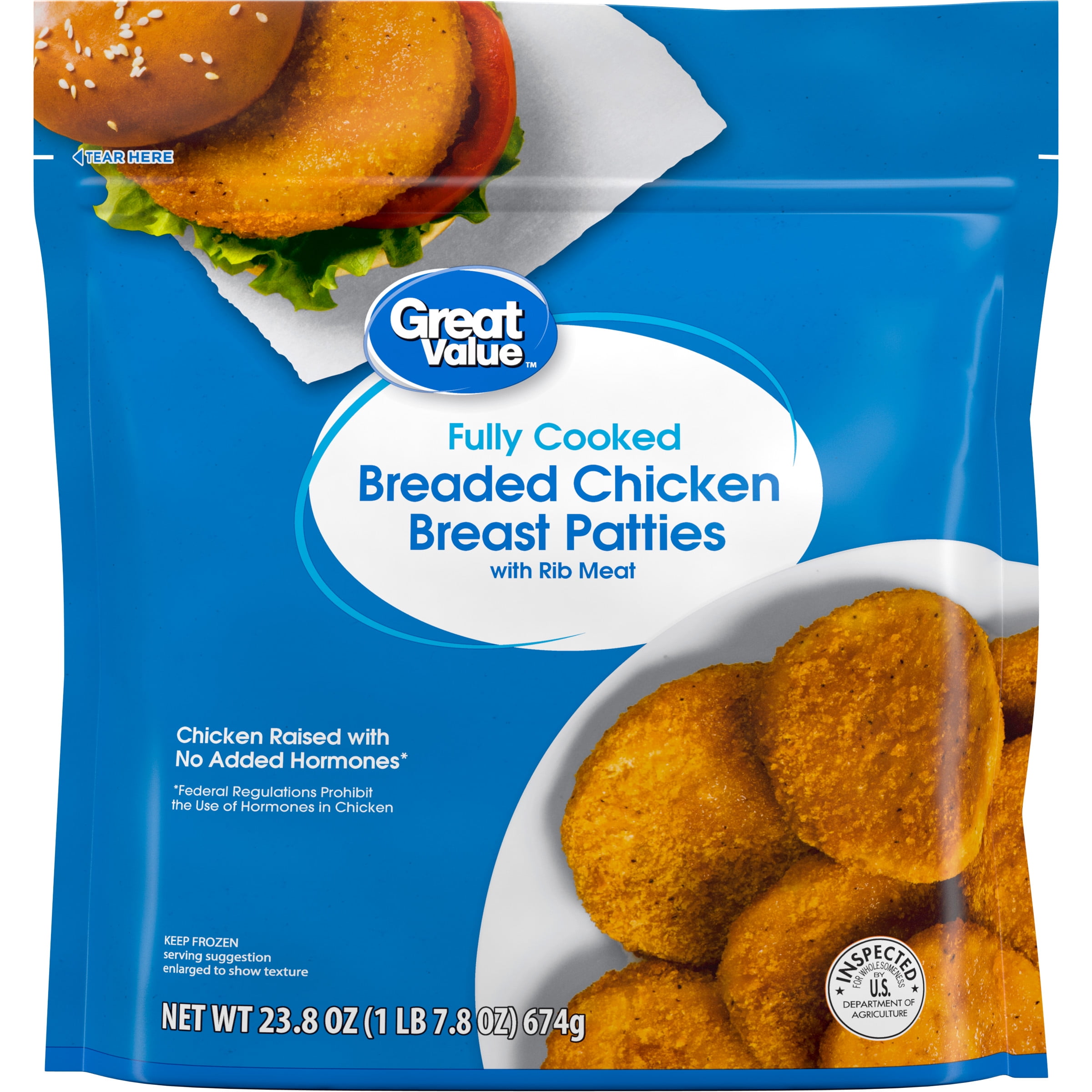 Great Value Chicken Breast Patties Breaded, 23.8 oz (Frozen)