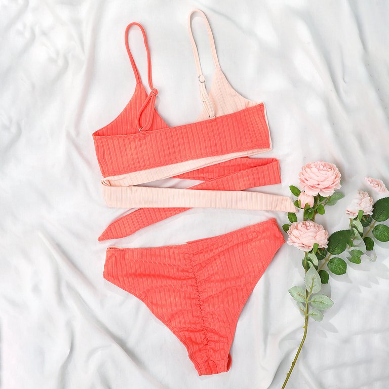 Mlqidk Women's Swimsuits Cross Wrap Tie Back Bikini Top Color Block Bathing  Suits 