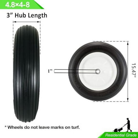 Wheelbarrow Tire 4.80 4.00-8 with 1 inch Axle, 3" Offset Hub Flat Free 16 inch Solid Foamed Tire Replacement Wheelbarrow Wheel 4.80-8 for Log Splitter Wheel Barrel Yard Cart Garden