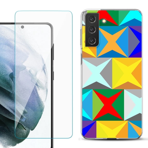Slim-Fit TPU Fashion Phone Case for Samsung Galaxy S21 FE 5G Fan Edition, with Tempered Glass Screen Protector, by OneToughShield ® - Abstract Color