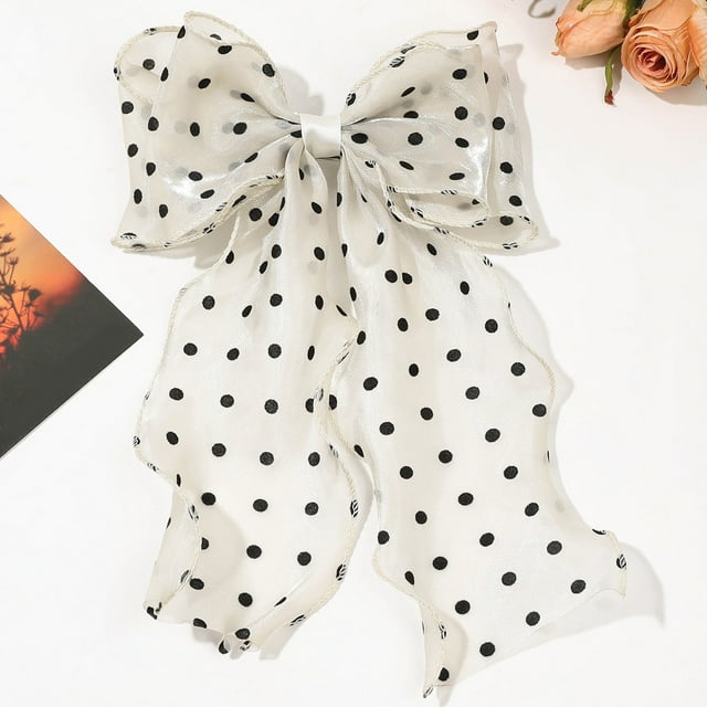 Elegant Large Silk Hair Bow Clips For Women And Girls Long Tail French Ribbon Hair Accessories
