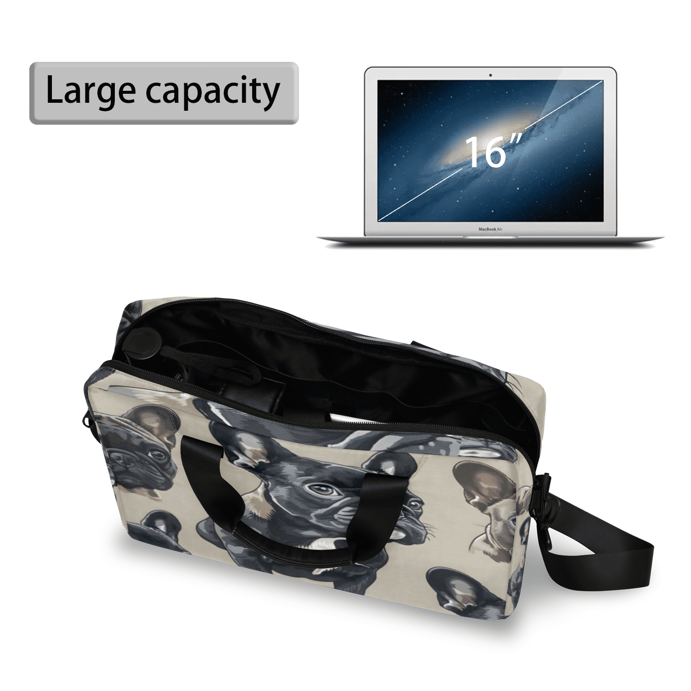 Herdesigns French Bulldog Laptop Bag for Women Men, Computer Case Briefcase Messenger Bags, 15-15.6 inch Laptop Sleeve Shoulder Bag