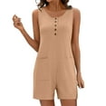 thumbnail image 2 of Summer Rompers for Women Jumpsuit Shorts Casual Loose Fit Summer Women's Fashion Sleeveless Crew Neck Buttons Overalls with Pockets S-2XL, 2 of 9