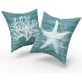 thumbnail image 2 of Summer Coral Throw Pillow Covers 18x18 inch,Retro Turquoise Wooden Plank Sea Star Nautical Pillows Cases, Beach Coastal Blue Decorative Pillowcase Room Decor Home Sofa Bed Set of 2, 2 of 6