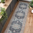 thumbnail image 2 of 3x12 Washable Oriental Runner Rug, Floral Waterproof Stain Resistant Non-Shedding Carpet for Hallway Kitchen Bedroom, Blue/Teal/Orange, 2 of 12