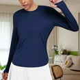 thumbnail image 4 of OGLCCG Soft Long Sleeve Workout Tops for Women Thumb Holes UV Sun Protection Running Hiking Yoga Shirts Solid Color Breatable Athletic Tops,S,Navy, 4 of 5