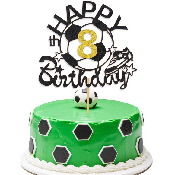 Decoración para tartas FUNCANDLE Soccer Happy 8º cumpleaños con purpurina dorada