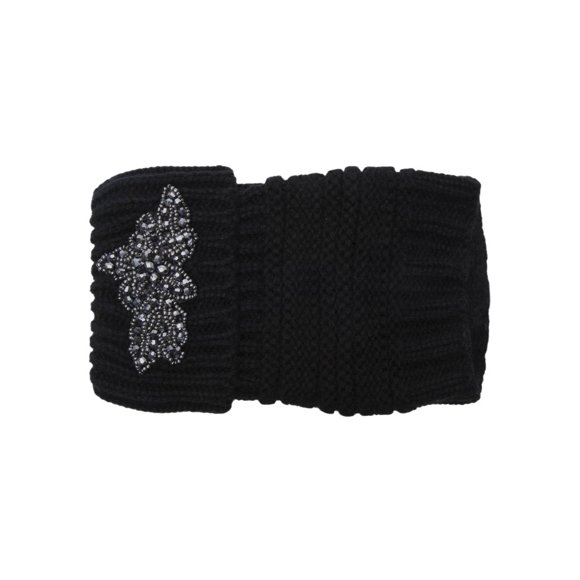 Womens Winter Boot Cuffs w/ Floral Piece - Black/Gun