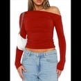 thumbnail image 1 of Blusa Informal de Larga con Cuello y Hombros Descubiertos para Mujer, Ajustada, para Salir, Estilo Y2K Rojo XL, 1 of 7