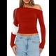 thumbnail image 1 of Blusa Informal de Larga con Cuello y Hombros Descubiertos para Mujer, Ajustada, para Salir, Estilo Y2K Rojo L, 1 of 7