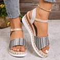 thumbnail image 2 of Women's Espadrille Wedge Sandals Ankle Strap Platform Open Toe Boho Braided Band Wedges Heels Beach Vacation Dress Shoes Silver Size 8.5, 2 of 6