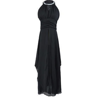 - Women Halter Hanging Neck Pleated Bust Long Dress