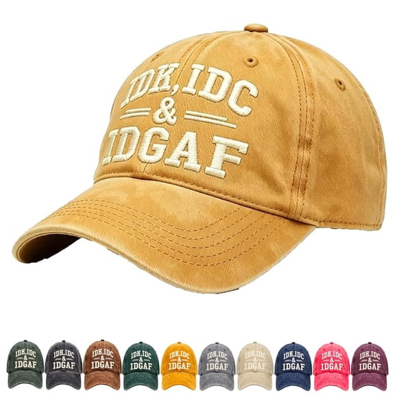 IDK IDC IDGAF Hat Funny Baseball Cap Adjustable Vintage Washed Cotton Dad Hat for Men Women Embroidered Sarcastic Gift