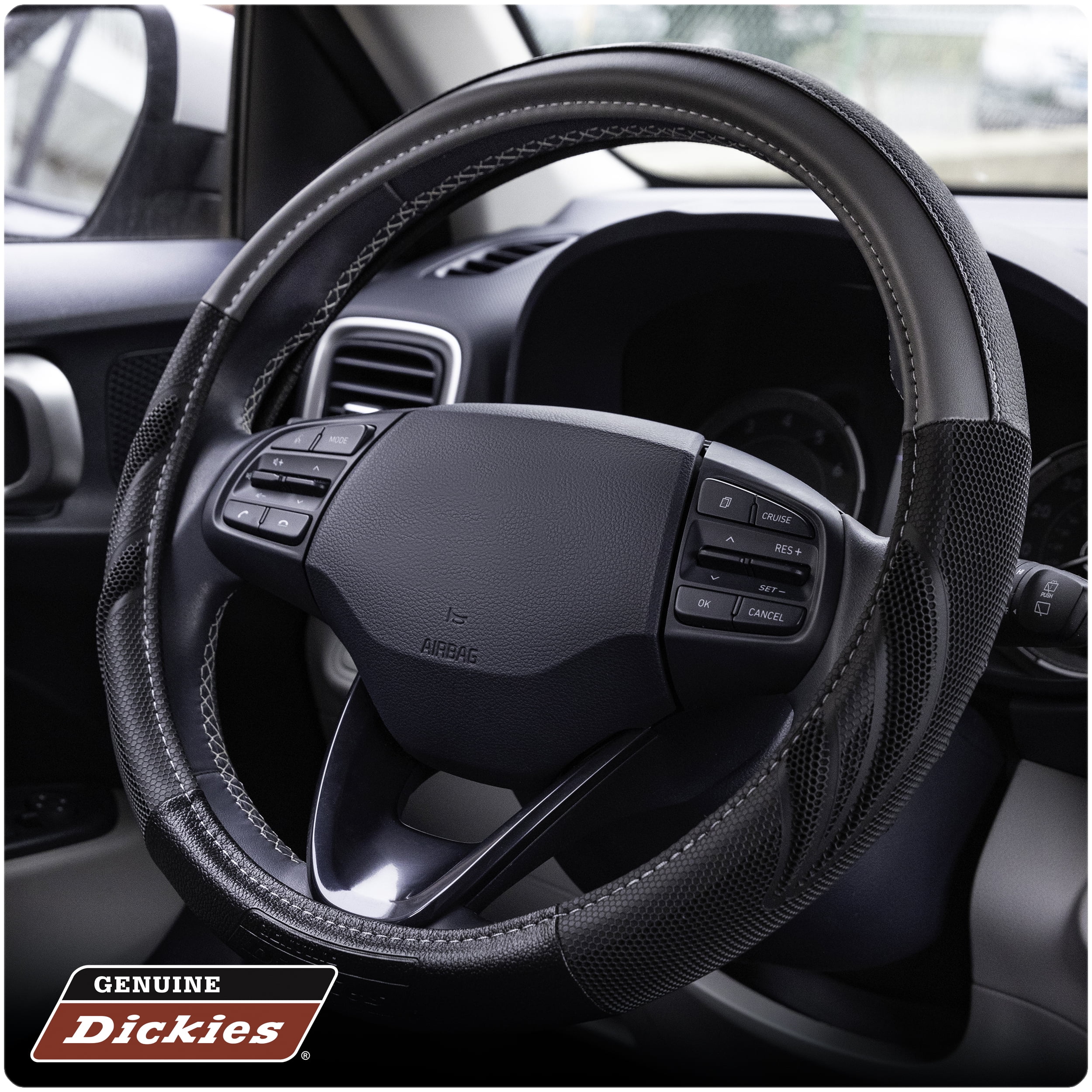 Genuine Dickies Dura Grip Black-Gray Truck Steering Wheel Cover