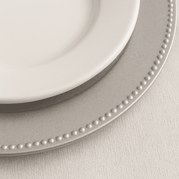 Silver Plastic Charger Plates with Beaded Rims, 13 in., 4-Count