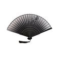 thumbnail image 2 of Byujiro Black Ink Floral Imitation Silk Folding Decor Fan Foldable Fan with Long Hanging Tassel Vintage Stage Dance Performance Prop Portable Pocket Cooling Fan, 2 of 6