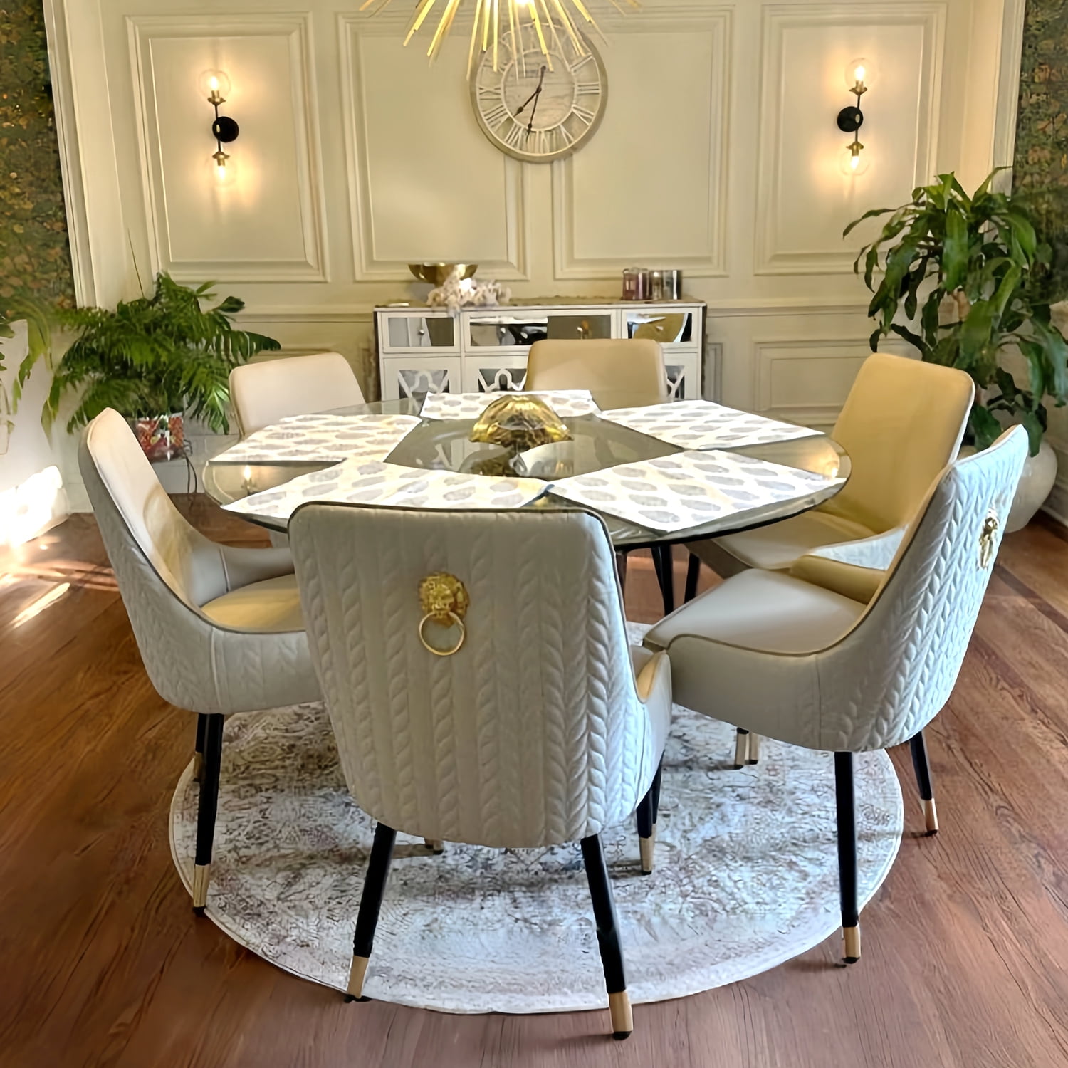 Wisfor Set of 2 Microfiber Leather Dining Chairs Soft Upholstered Kitchen Chairs Seat, Light Khaki Colour