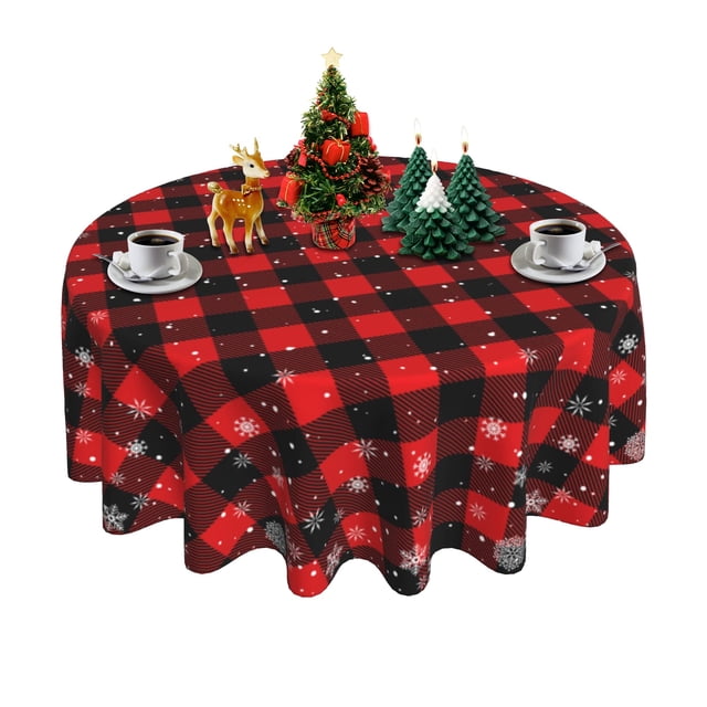 Mantel SuQKXCo 152 cm Rojo Negro a Cuadros Impermeable