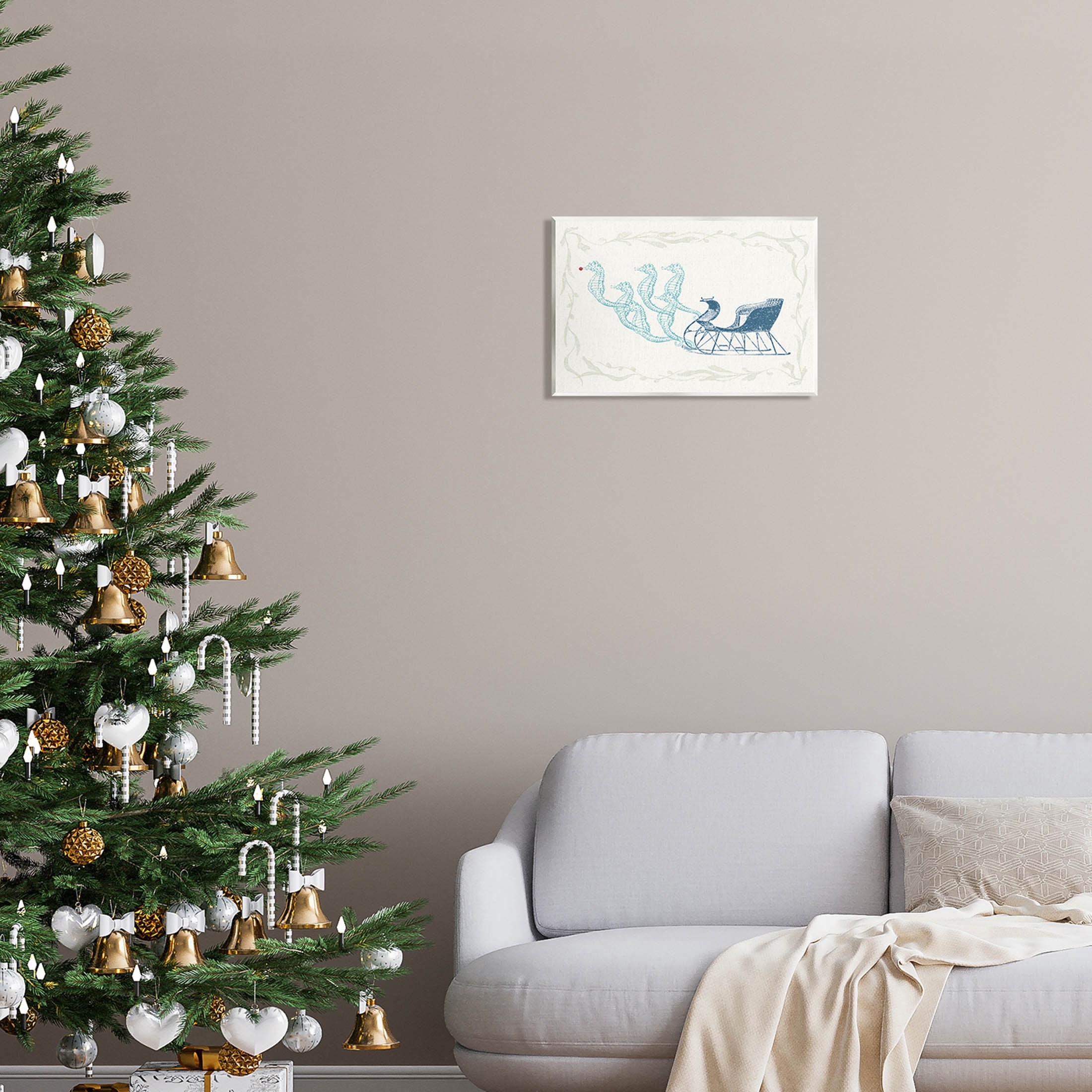 Seahorse Santa Sled Nautical Christmas Holiday Graphic Art Unframed Art Print Wall Art