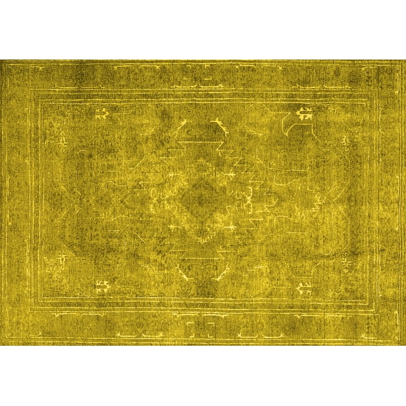 Ahgly Company Machine Washable Indoor Rectangle Persian Yellow Traditional Area Rugs, 5' x 8'