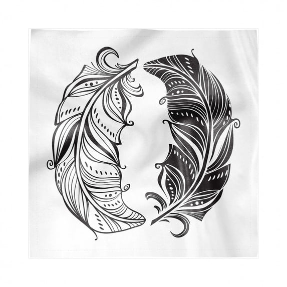 Black and White Decorative Napkins Set of 4, Boho Style Abstract Yin Yang Harmony Theme Illustrated with Feathers, Silky Satin Fabric for Brunch Dinner Party, 12", Black and White, by Ambesonne