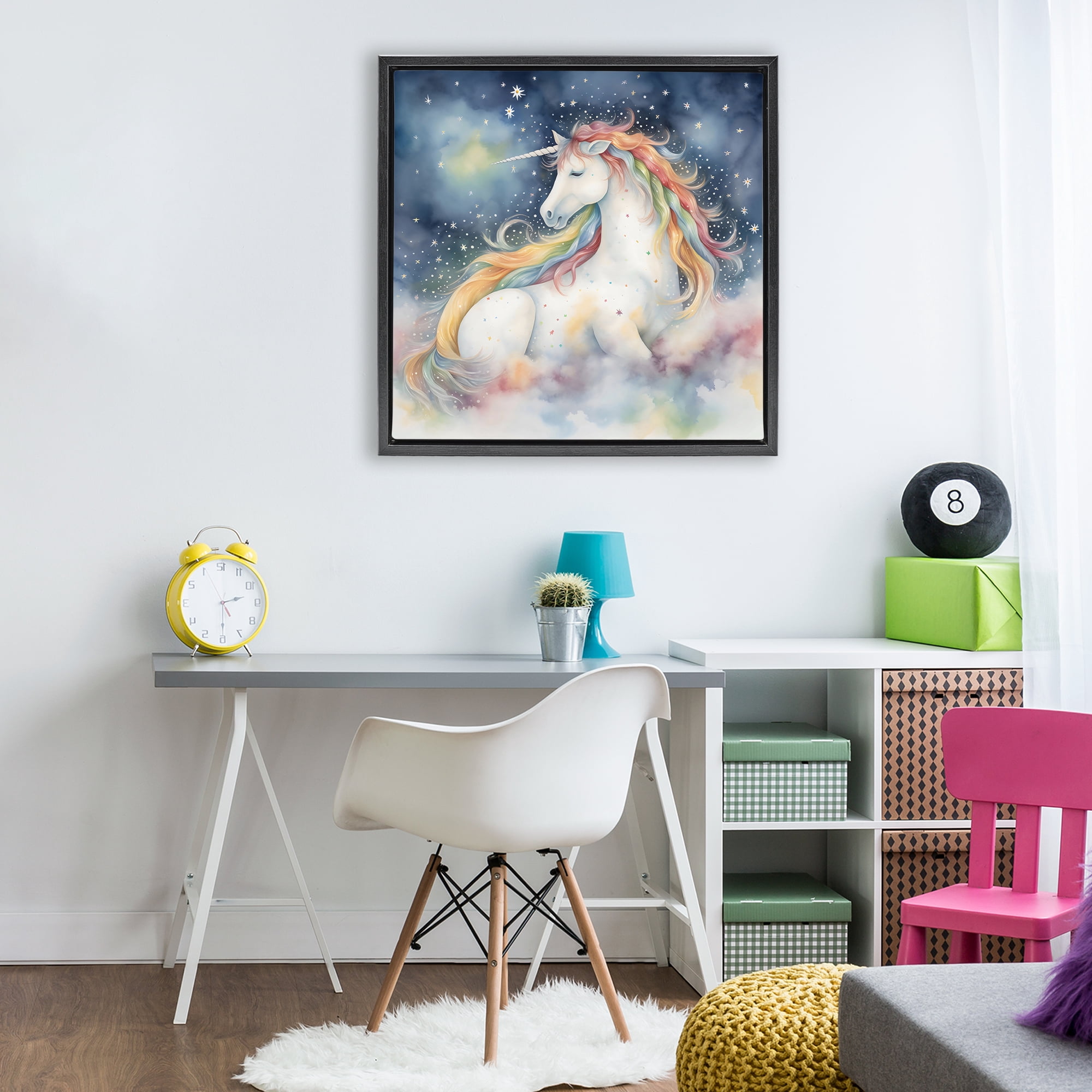 Stupell Industries Unicorn Floating on the Clouds Black Framed Floater Canvas Wall Art, design by Creative Studio